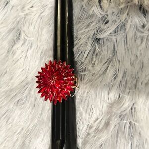 Red Floral bling Statement Ring